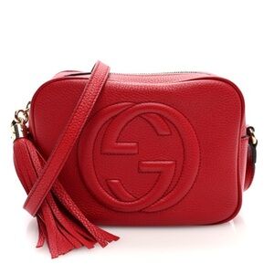 Authentic Gucci Soho Disco Red Crossbody Bag GG Logo Tassel
